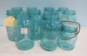 Vintage Blue Glass Mason Jars