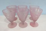 Six Pink Frosted Grapevine Glasses