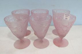 Six Pink Frosted Grapevine Glasses