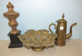 Ornate Brass Compote Centerpiece, Resin Decor Pedestal Brass India Pitcher