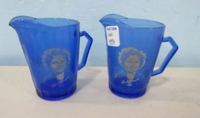 Two Vintage Shirley Temple Cobalt Blue Glass Pitchers