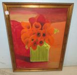 Oil on Canvas Painting of Flowers in Vase