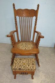 Vintage Pressed Back Oak Rocker and Ottoman