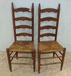 Pair of Woven Seat Ladder Back Side Chairs