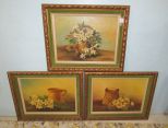 Three Oil Painting on Board of Still Life Floral Designs