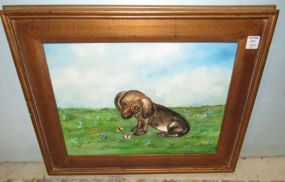 Oil Painting of Dog In  Field