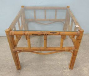 Bamboo Style Square Glass Top Side Table