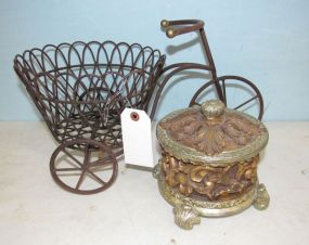 Mark Robert Resin Ornate Covered Trinket Box and Metal Tricycle Planter