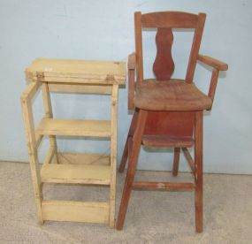 Wood Doll High Chair and Painted Wood Step Ladder