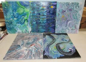 Five Drip Paint Abstract Art Canvases