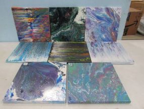 Eight Drip Paint Abstract Art Canvases