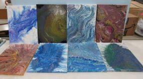 Eight Drip Paint Abstract Art Canvases