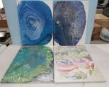 Four Drip Paint Abstract Art Canvases