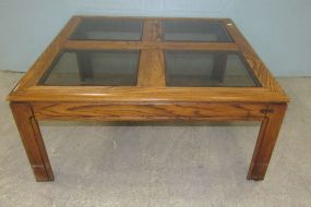 Contemporary Wood Four Glass Panel Coffee Table