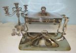 Silver Plate Ornate Casserole Dish, Three Arm Silver Plate Candle Holders