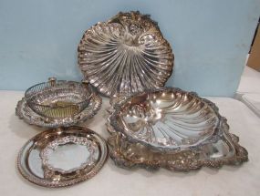 Group of Assorted Silver Plate Serving Trays and Dishes