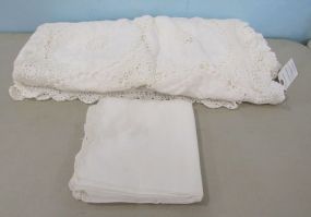 Large Crochet Linen Table Cloth and Eight Napkins