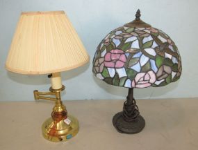 Reproduction Slag Style Table Lamp and Brass Table Lamp