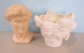 Ceramic Head Bust and Ceramic Cupid Center Piece Bowl