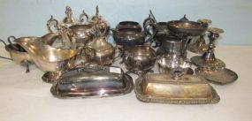 Large Group of Silver Plate Creamers and Sugars