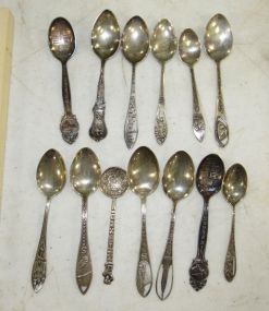 Thirteen Sterling Souvenir Demitasse Spoons