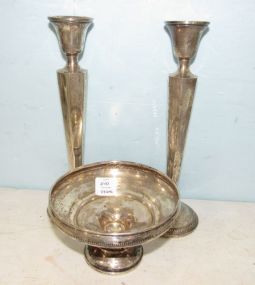 Two Weighted Sterling Candle Holders and Compote