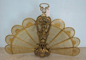 Ornate Brass Peacock Fire Screen