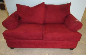 Modern Red Suede Two Cushion Love Seat