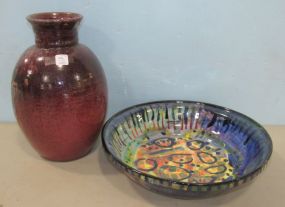 Large Mustard Seed Bowl and Wine Colored Vase