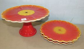 Ceramic Sunflower Cake Stand  and Plates