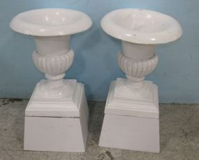 Pair of Painted White Iron Urn Planters