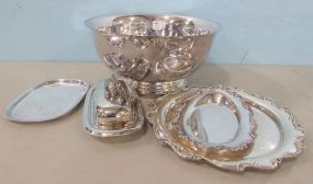 Silver Plate Serving Dishes, Bowl, and Butter Dish