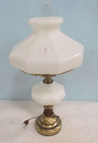 Milk Glass and Brass Table Lamp