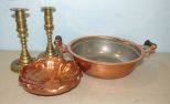 Copper Pans and Brass Candle Holders
