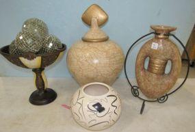 Four Decor Pottery Vases and Pedestal Compote