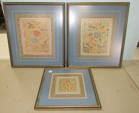 Three Framed Silk Embroidered Panels