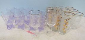 Group of Purple and Clear Glass cups