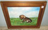 Oil Painting of Dog In Field