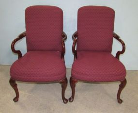 Pair of Red Upholstered Arm Chairs