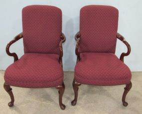 Pair of Red Upholstered Arm Chairs