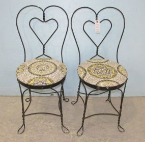 Pair of Heart Shape Metal Ice Cream Chairs