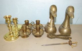 Brass Candle Holders and Duck Bookends