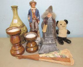 Pottery, Candle Holders, Dolls, and Man Decanter