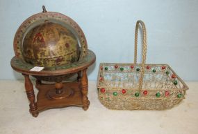 Small Globe On Stand and Ornate Wire Basket