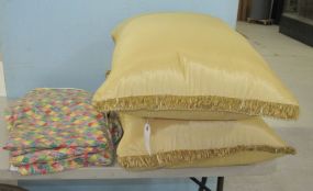 Two Decor Silk Bed Pillows and Diamond Pattern Drapes