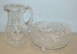Etched Crystal Pitcher and Footed Bowl