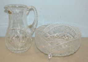 Etched Crystal Pitcher and Footed Bowl