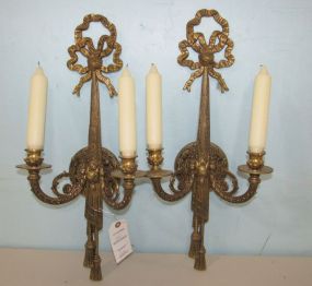 Pair of Brass Ribbon Ornate Wall Sconces