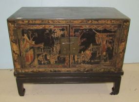 Japanese Black Lacquer Two Door Chest
