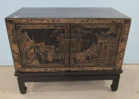 Japanese Black Lacquer Two Door Chest